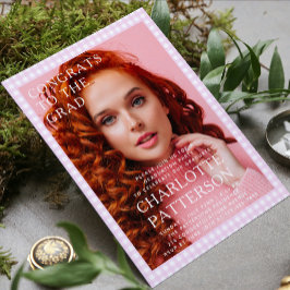 Moderne Pink Gingham Foto Graduation Party Einladung