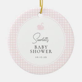 Moderne Pink Gingham Swan Baby Dusche Keramik Ornament