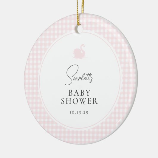 Moderne Pink Gingham Swan Baby Dusche Keramik Ornament (Links)