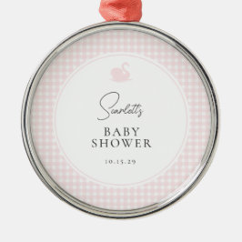 Moderne Pink Gingham Swan Baby Dusche Ornament Aus Metall