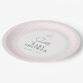 Moderne Pink Gingham Swan Baby Dusche Pappteller (Schrägansicht)