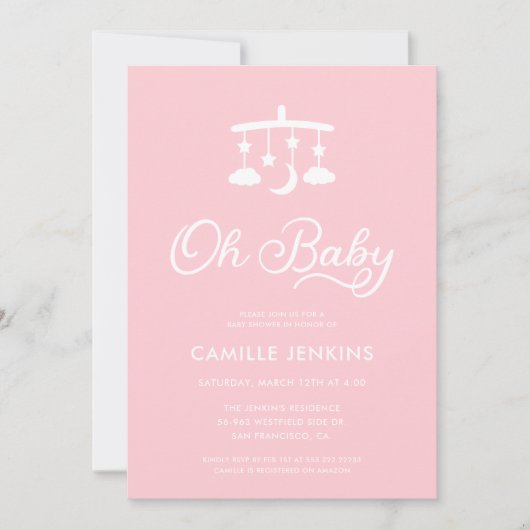 Moderne Pink Girl Baby Dusche Einladung (Vorderseite)