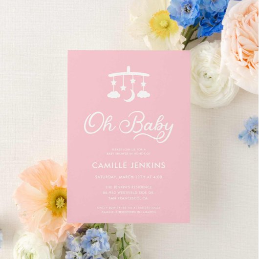 Moderne Pink Girl Baby Dusche Einladung