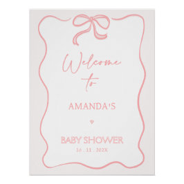 Moderne Pink Girl Bow Babydusche Willkommen Poster
