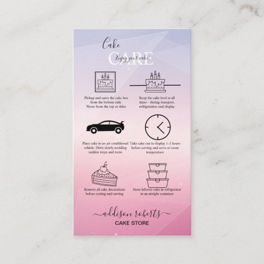 Moderne Pink Girl Gradient Cake Care Business Card Visitenkarte (Vorderseite)