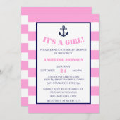 Moderne Pink Girl Nautical Baby Dusche Einladungen (Vorne/Hinten)
