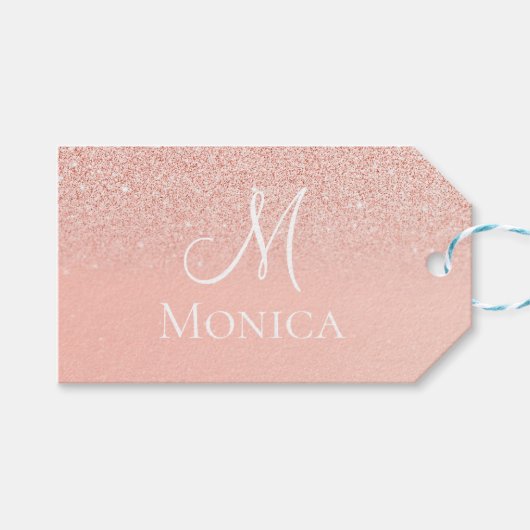 Moderne Pink Glitter funkelt Monogramm Name Geschenkanhänger (Vorderseite (Horizontal))