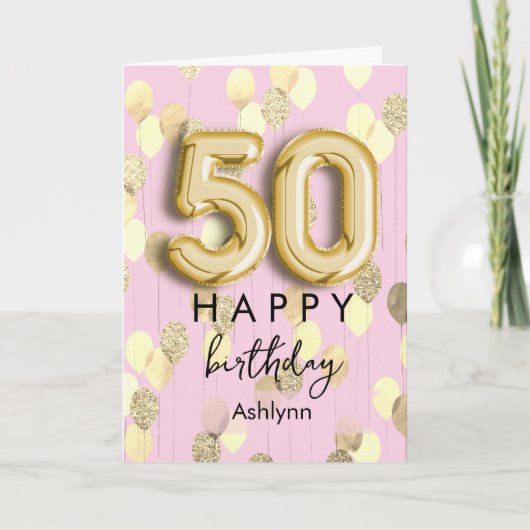 Moderne Pink Gold 50. Geburtstag Karte (Vorderseite)