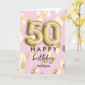 Moderne Pink Gold 50. Geburtstag Karte (Gelbe Blume)