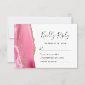 Moderne Pink Gold Agate Hochzeit RSVP Karte (Vorderseite)