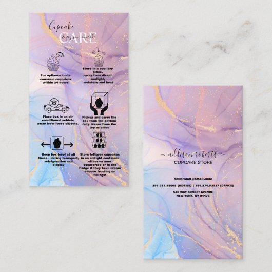 Moderne Pink Gold Cupcake Care Unternehmen Visitenkarte (Vorne/Hinten)