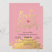 Moderne Pink Gold Floral Baby Dusche Einladung (Vorne/Hinten)