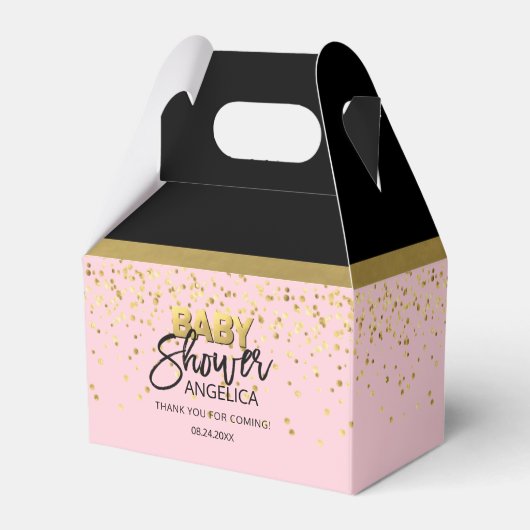 Moderne Pink Gold Konfetti & Black Baby Dusche Geschenkschachtel (Vorderseite)