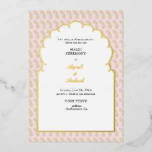 Moderne Pink & Gold Mehendi-Zeremonie Indisch Folieneinladung