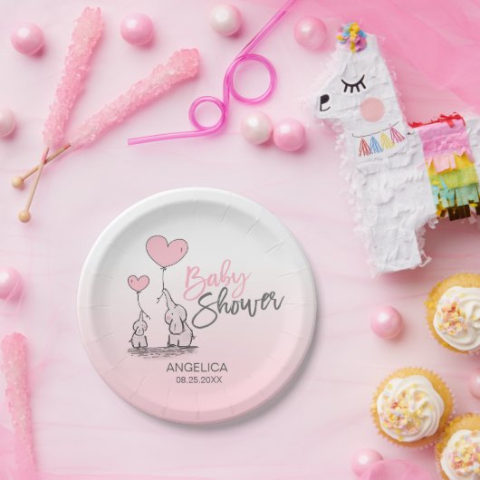 Moderne Pink Gray Blue Elephant GIRL Baby Dusche Pappteller (Party)