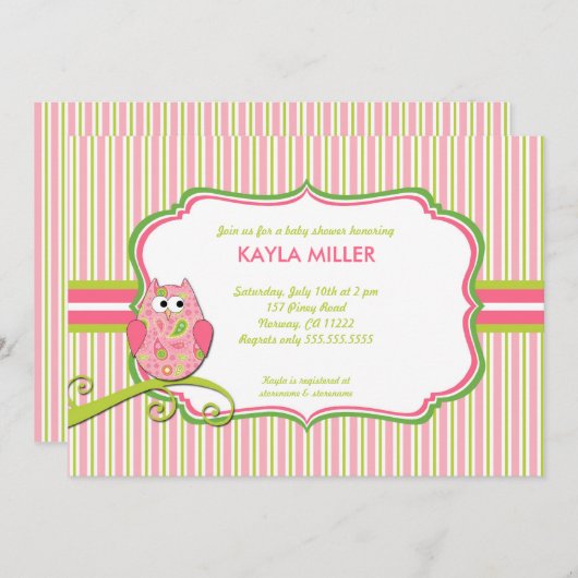 Moderne Pink & Green Paisley Babydusche Einladung (Vorne/Hinten)