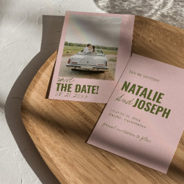 Moderne Pink Green Whimsical Einzigartiges Foto Ho Save The Date