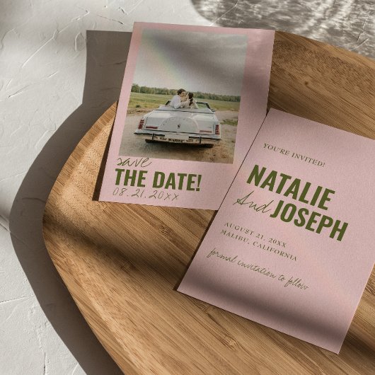Moderne Pink Green Whimsical Einzigartiges Foto Ho Save The Date
