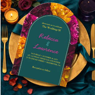 Moderne pink grün gelbe Blumenmuster Einladung