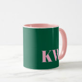 Moderne pink-grüne Monogramm-Initialen personalisi Tasse (VorderseiteRechts)
