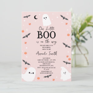 Moderne Pink Halloween Little Boo Baby Dusche Einladung
