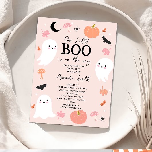 Moderne Pink Halloween Little Boo Baby Dusche Einladung
