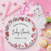 Moderne Pink Hearts Valentine Baby Dusche Pappteller (Party)