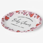 Moderne Pink Hearts Valentine Baby Dusche Pappteller (Schrägansicht)