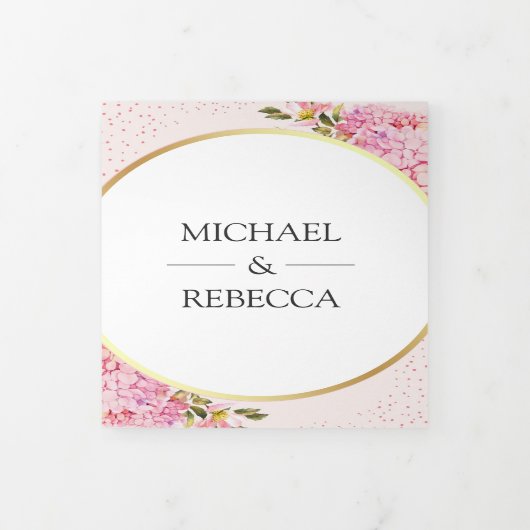 Moderne Pink Hydrangea Blumenzellenfotografie Hoch Dreifach Gefaltete Einladung (Cover)