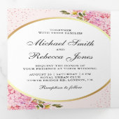 Moderne Pink Hydrangea Blumenzellenfotografie Hoch Dreifach Gefaltete Einladung (Innen Erste Seite)