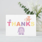 Moderne Pink Jungle Animals Baby Girl Dusche Dankeskarte (Stehend Vorderseite)