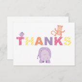 Moderne Pink Jungle Animals Baby Girl Dusche Dankeskarte (Vorne/Hinten)