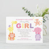 Moderne Pink Jungle Animals Girl Baby Dusche Einladung (Stehend Vorderseite)
