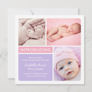 Moderne Pink Lavendel-Farbblock-Baby-Mädchen-Gebur Ankündigung