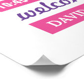 Moderne pink-lila Baby-Foto-Geburtsstatistik Poster (Ecke)