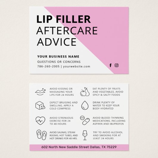 Moderne Pink Lip Filler Aftercare Instructions Car (Vorne & Hinten)