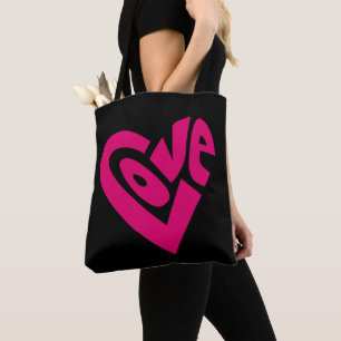Moderne Pink Love Word Art Schwarz Valentinstag Tasche
