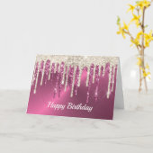 Moderne Pink Metal Beige Glitzer Tropfen Geburtsta Karte (Gelbe Blume)