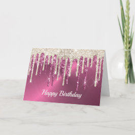 Moderne Pink Metal Beige Glitzer Tropfen Geburtsta Karte
