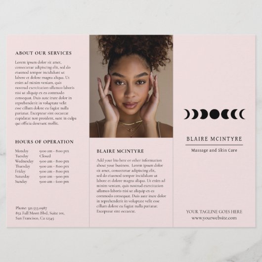 Moderne Pink Moon Phases Elegante Tri-fold Broschü (Vorderseite)