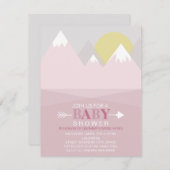Moderne Pink Mountain Sun Baby Dusche Einladung (Vorne/Hinten)