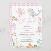 Moderne Pink Oh Mädchen unter Sea Baby Dusche Einladung (Vorne/Hinten)