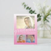 Moderne Pink Ombre Girly Graduate Party Postkarte (Stehend Vorderseite)