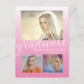 Moderne Pink Ombre Girly Graduate Party Postkarte (Vorderseite)