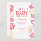 Moderne Pink & Orange Bloral Baby Dusche einladen Einladung (Vorne/Hinten)