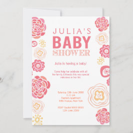 Moderne Pink & Orange Bloral Baby Dusche einladen Einladung