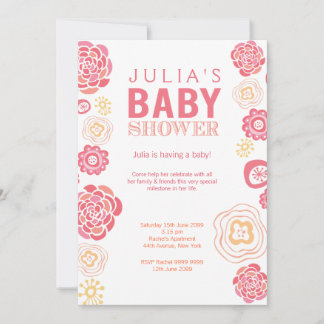 Moderne Pink & Orange Bloral Baby Dusche einladen Einladung