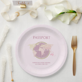 Moderne Pink Passport-ThemenBaby-Dusche Pappteller