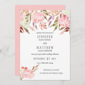 Moderne Pink Peonies Wildblumen Grüne Hochzeit | Einladung (Vorne/Hinten)