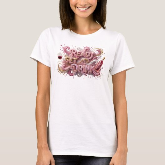 Moderne Pink READY SET DRINK 3D-Textkunst T-Shirt (Vorderseite)